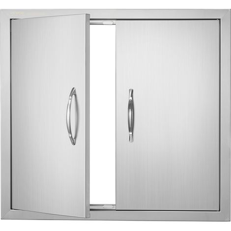 Porte d'Accès pour Barbecue, Double Porte de Cuisine Extérieure 66x60,9 cm, Porte Encastrée en Acier Inoxydable avec Poignée, pour Îlot de Barbecue, Station de Grillades, Placard Extérieure (1/5)