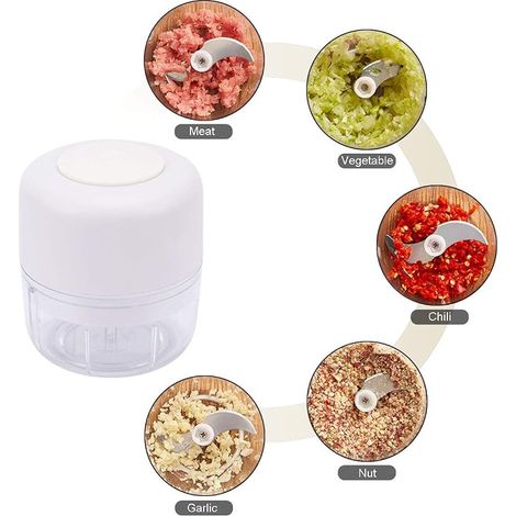 Hachoir portable sans fil, mini hachoir, petit hachoir à ail électrique, hache, broie et réduit en purée, 100 ml, robot culinaire pour bébé, étanche IP68 (1/5)