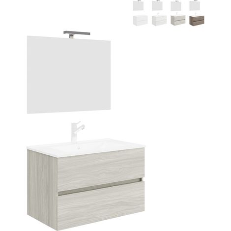 EASY80/RG Base sospesa con 2 cassettoni, lavabo in ceramica cm. 80, specchio a filo e Lampada LED (1/4)