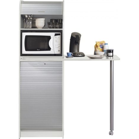 Table haute de cuisine pivotante et rangement gris et blanc Snack 131cm