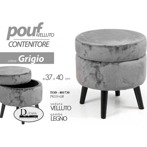 Hocker Pouf mit Container Holzbeinen grauer Stoff