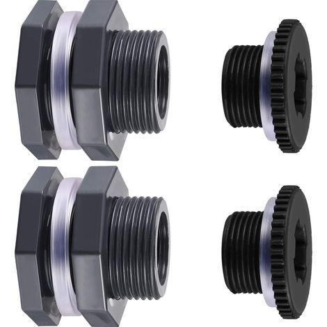 Confezione da 2 connettori divisori in PVC con tappi per secchi per la raccolta dell'acqua piovana, acquari, serbatoi d'acqua, vasche da bagno e piscine (19 mm, grigio scuro) (1/4)