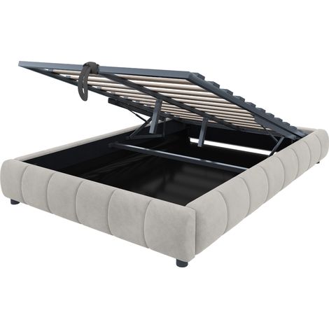 Cama tapizada 140 x 200 cm beige sin cabecero con LED y almacenamiento (1/5)