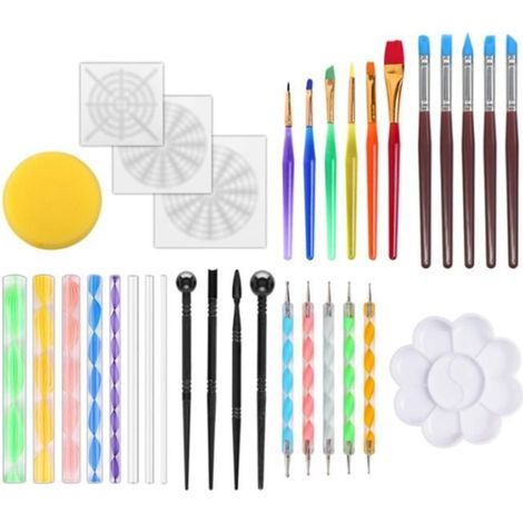 33Pcs Outils de Pointage Mandala pour Fournitures de Peinture Rupestre, Peintures À L\'Argile et Kit D\'Art D\'Ongles Tiges en (1/4)