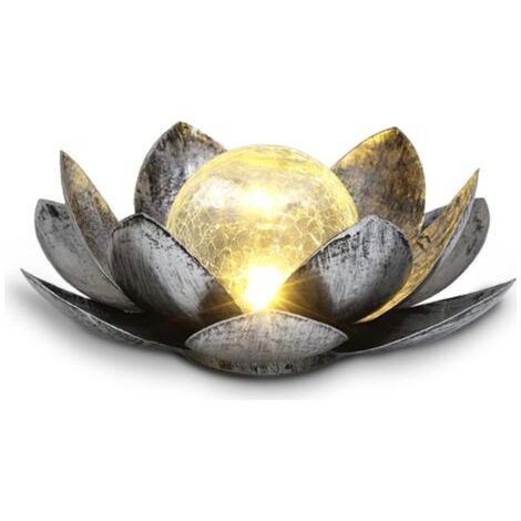 Lumières solaires jardin extérieur, décor de patio métal craquelé globe verre Lotus décoration, décorations extérieures solaires, décor extérieur lumière Lotus (1/5)