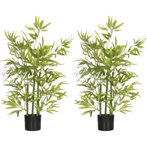 Juego de 2 plantas artificiales 90 cm bambú artificial con maceta plantas sintéticas para decoración hogar salón oficina verde (1/5)