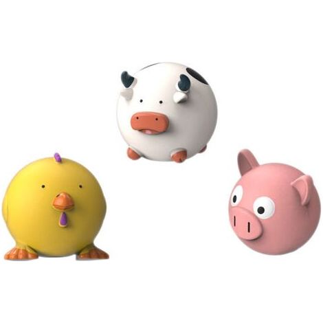 Kaelt - Lot de 3 jouets à mâcher pour chien en latex couineur jouets interactifs pour chien jouets pour animaux de compagnie cochon jouets drôles de poussin de vache pour chiots (1/4)