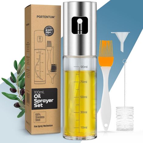 1 Pulvérisateur D'Huile 100 Ml, Acier Inoxydable, Verre Épais, Buse Anti-Goutte, Cuisine Et Friteuse À Air