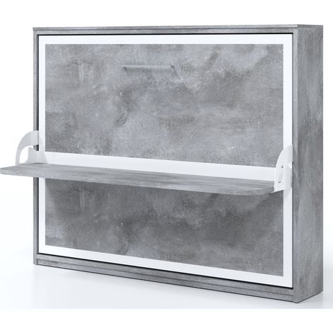 Lit escamotable horizontal 90x180 avec bureau Bona-Coffrage Chêne 3D-Façade Blanche (1/5)