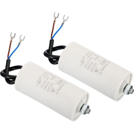 CBB60 40uF Condensateur de Démarrage, 2Pcs AC 450V 2 Fils 50/60Hz Cylindre Fond avec Vis 95x45mm Condensateur de Marche pour Machine à Laver, Moteur de Pompe à Eau Étoile (1/5)