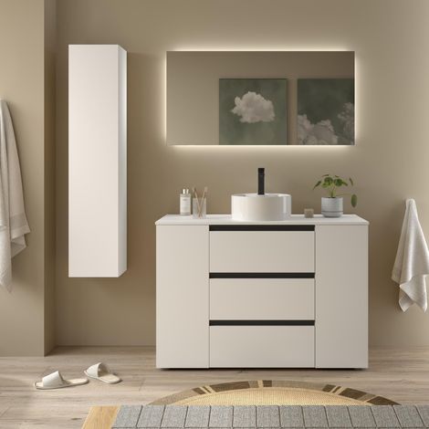 Meuble de salle de bain BEQUIA PLUS 3C 120cm Blanc mat Vasque à poser Porcelaine Côté réversible 1P (1/5)