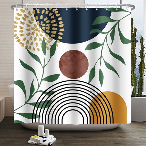 Rideau de douche anti-moisissures - polyester - imperméable - coloré - anneau de suspension inclus - 180 x 180 cm - motif végétal abstrait (1/2)
