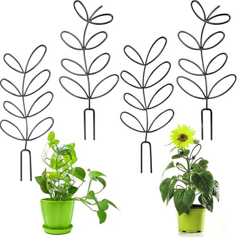 4 petits supports métalliques pour plantes en pot, pour plantes grimpantes, supports en forme de feuille (noirs) (1/5)