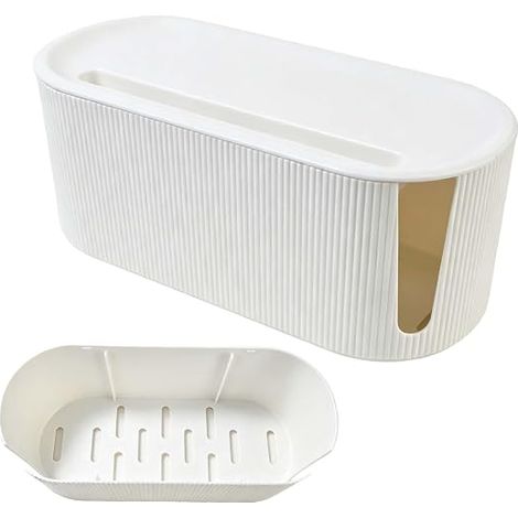Boite Rangement Cable Blanc, Cache Multiprise et Organisateur de Câbles pour Bureau et Salon, Gestion des Câbles avec Couvercle, 31 x 13.5 x 12.5 cm (1/5)