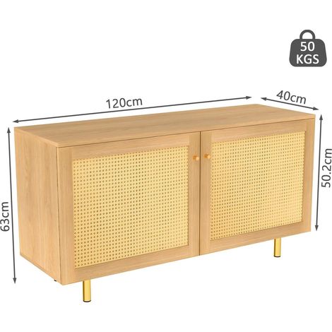 Buffet en osier,meuble de rangement à double porte,buffet rustique pour la salle à manger. Bois naturel - H63/B120T40 cm