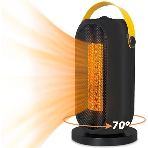 Chauffage d'appoint, 1200W Mini PTC Chauffage Soufflant Electrique à Economie D'énergie, Silencieux,  Radiateur Soufflant Pour Salle De Bain, Bureau, Salon, Maison (Noir) (1/5)