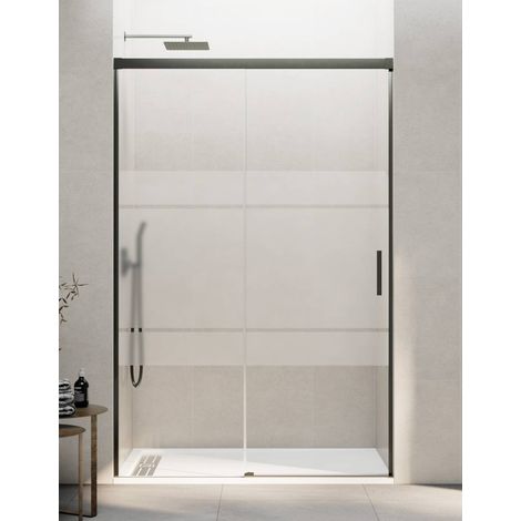 BASIC sliding shower door with fixed panel, 105 cm, Frost screen-printed glass, titanium finish (1/5)