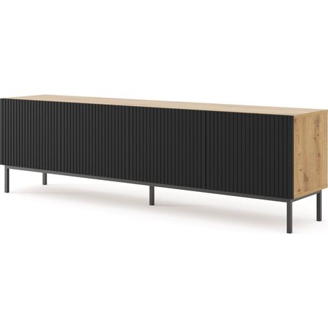 MOBILE RAVENNA B PORTA TV IN MDF RIVESTITO IN LEGNO 4D 200 ROVERE ARTIGIANALE NERO OPACO TELAIO NERO