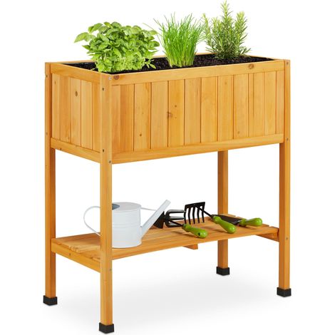 Relaxdays Raised Wooden Planter, Flower Bed on Legs, HWD 80.5 x 74 x 38 cm, with Liner, Balcony & Patio, Garden, Orange (1/5)