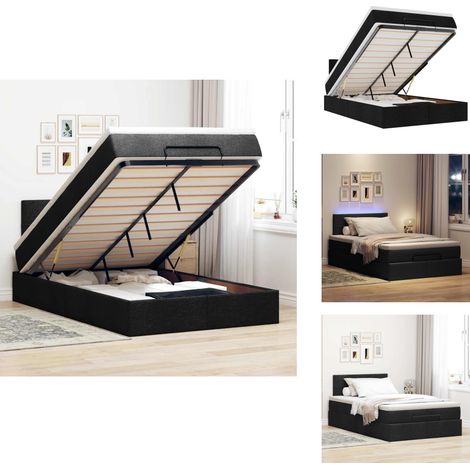 Ottoman-Bett mit Matratze & LEDs Schwarz 120x200 cm Stoff - Ottoman-Bett - Ottoman-Betten - Bett Mit Stauraum - Polsterbett (1/5)
