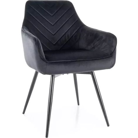 Chaise velours noir pivotante avec retour automatique et pieds métal noir mat SONGY (1/5)