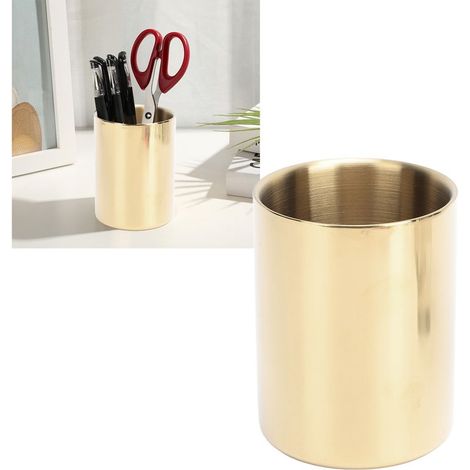 Pot de stylos en acier inoxydable doré, vase florale design Nordique, organisateur de bureau polyvalent en 304 stainless steel, 10.5x8cm doré 1x Pot doré (1/5)