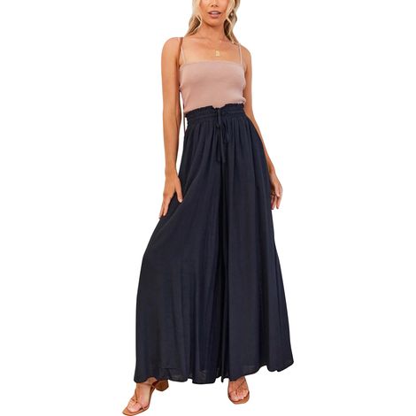 Pantalon Femme Large Taille Haute Élastique Couleur Unie pour Yoga Randonnée Jogging Noir (1/5)