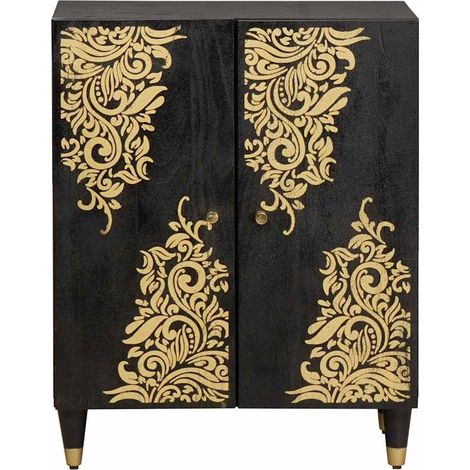 Maison La Vie - Buffet Salon Moderne - Meuble de rangement - Noir 60 x 33 x 75 cm Bois de mangue massif bu4899 (1/5)