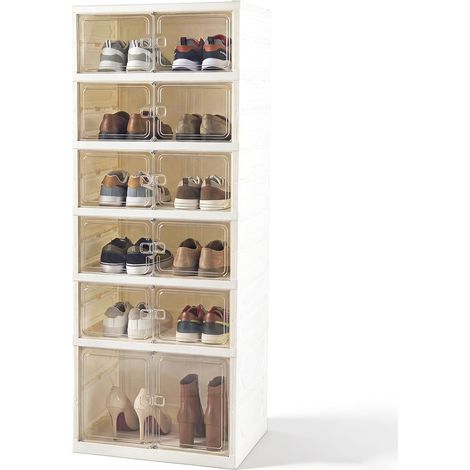 COSTWAY Scatole per Scarpe, Portascarpe Pieghevole per 12 Paia con Porta Magnetica Trasparente (1/5)