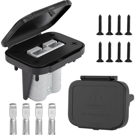 Lot de 2 connecteurs de batterie 50 A à connecter/déconnecter rapidement, calibre 6-12, 600 V avec support de montage, cache-poussière pour voitures, camions, remorques, bateaux – Gris (1/5)
