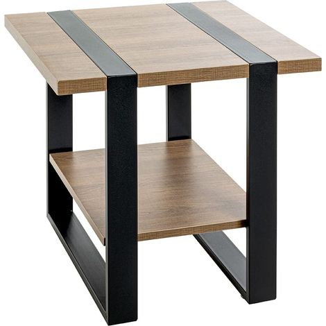 Table d'appoint en chêne Noir, métal, Style Industriel loft - Table Basse Moderne, Table de Salon, aggloméré - Dimensions : L 45 x H 45 x P 45 cm Style : Moderne (1/5)