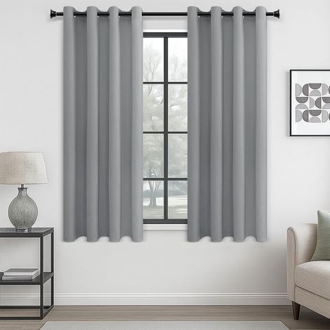 Rideaux Occultants 140X160cm Rideau Thermique Isolant Anti Froid et Chaleur à Oeillets Économisez d'énergie pour Petite Fenêtre Chambre Enfant, Gris Clair, 2 Panneaux (1/5)