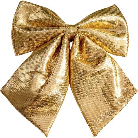 Nœud De Noël En Paillettes - Or - 40 x 35 cm - Décoration Arbre De Noël Porte Fenêtre Guirlande Cadeau - 1 Pièce (1/5)