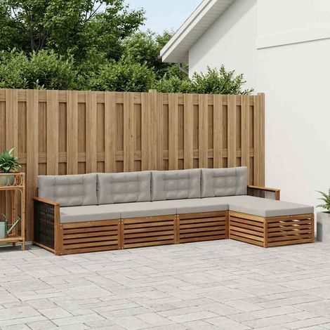 vidaXL Outdoor-Sofagarnitur mit Kissen 5 pcs Natürlich und Hellgrau (1/5)