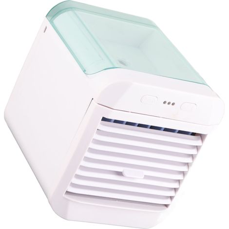 Climatiseur portable, mini ventilateur rafraîchissant, refroidisseur d'air, 3 vitesses de ventilation, humidificateur de bureau alimenté par USB, veilleuse, bleu (1/5)