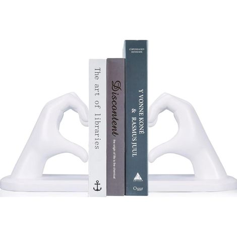 Dekorative Buchstützen 2er Set Herz Hände Skulptur Weiß (1/5)