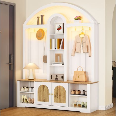 Mueble zapatero de entrada multifunción 150 x 40 x 195 cm en MDF blanco (1/5)