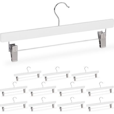 24 x Hosenbügel Holz, verstellbare & gummierte Clips, 360° drehbarer Haken, Rockbügel, 35,5cm breit, Bügel Set, weiß