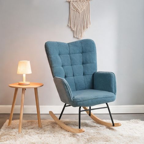 Fauteuil à bascule bleu clair en tissu effet Berbère en polyester (1/5)