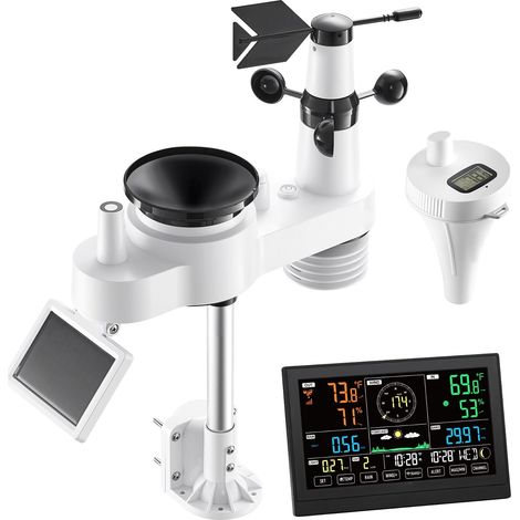 Station Météo Wi-Fi 7-en-1, Écran 190,5 mm, Capteur Extérieur Solaire, Thermomètre Piscine, Pluviomètre, Prévisions Vent et Température (1/5)