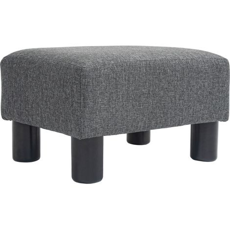 Pouf Ottoman en tissu aspect lin, structure bois, 40x30x24 cm, gris foncé (1/5)