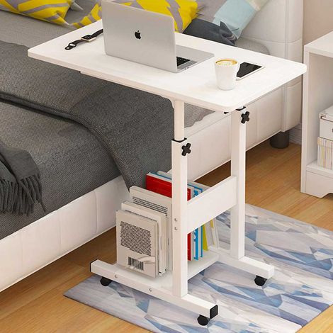 Tavolo Scrivania Porta Pc Computer Regolabile Tavolino Letto Divano Ruote Bianco (1/5)