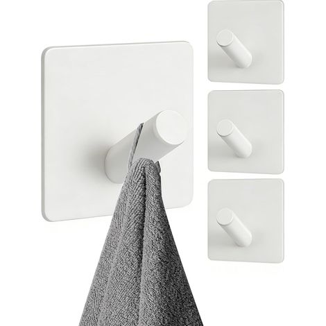 Crochet Adhesif Mural 4 PièCes, Porte - Accroche Serviette Salle de Bain, Accroche Torchon Cuisine Autocollant Acier Inox pour Cuisine, Couloir (Blanc) (1/5)