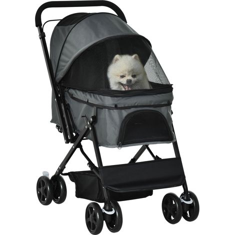 Poussette pliable pour chien avec roues pivotantes et freins EVA, 76,5 x 52 x 95 cm, gris, poussette pour chien avec panier de rangement