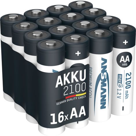 ANSMANN Akku AA 2100mAh Mignon NiMH 1,2V – 1000x wiederaufladbar (16 Stück)