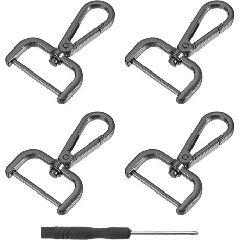 Lot de 4 fermoirs pivotants à crochet, anneau en D détachable 32 mm, avec tournevis, noir.