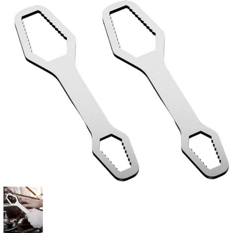 2-teiliges Set – Universal-Ringschlüssel – Multifunktionsschlüssel – Selbstspannendes Handwerkzeug – Heimwerkerbedarf – Silber – 16 × 4 × 2 cm (1/5)