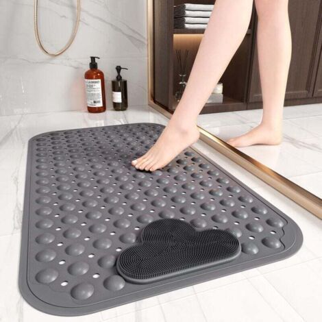 Green Mobility-Tappetino da bagno antiscivolo con massaggio ai piedi, 70 x 40 cm, per doccia interna, con ventosa, facile da pulire, grigio (1/4)