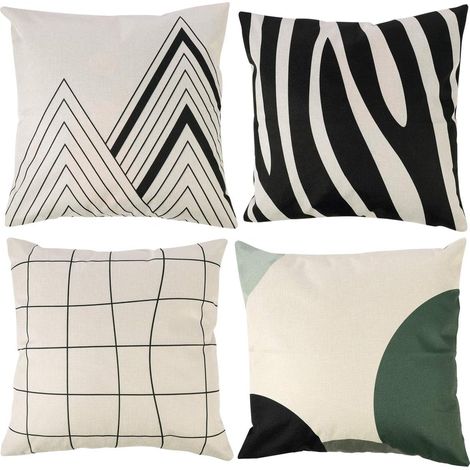 Set of 4 Square Cotton and Linen Cushion Covers with Snowflake Pattern, 45.7 x 45.7 cm, Cotton, Multicolor, 18 x 18 inches (1/2)
