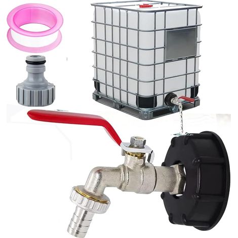 IBC Bouchon Cuve 1000L S60X6 IBC Raccord Robinet avec S60X6 raccord de Tuyau 1/2" Adaptateur de Tuyau d'arrosage pour réservoirs d'eau de Pluie (1/2-2pc) (1/5)